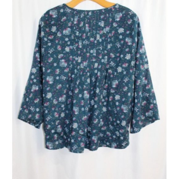 J Jill Womens Multicolor Floral Cotton 3/4 Sleeve Pintuck Blouse M - Picture 5 of 6